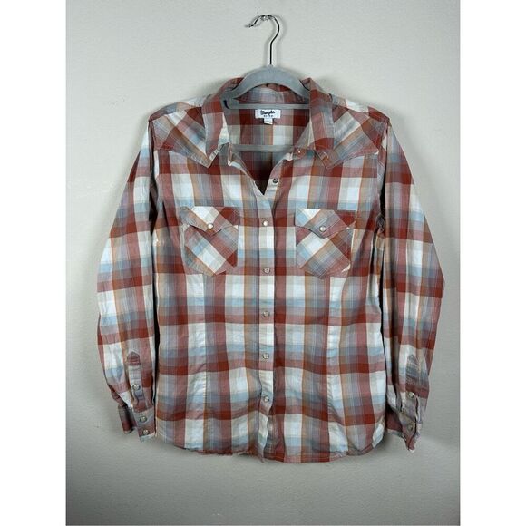 Wrangler Retro Plaid Pearl Snap Button Down Long Sleeve Women's Sz L - Picture 1 of 6